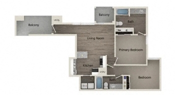 a furnished floor plan with a bedroom and a living room