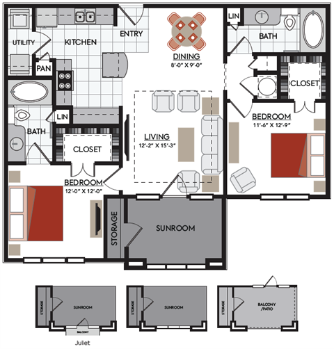 2 bedroom B6 floor plan 2380 Main at Sugarloaf Duluth, GA