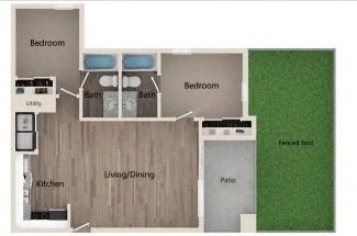 the 1122 floor plan  1 bedroom with 1 bath