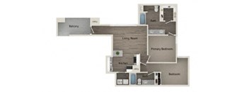 a furnished floor plan with a bedroom and a living room