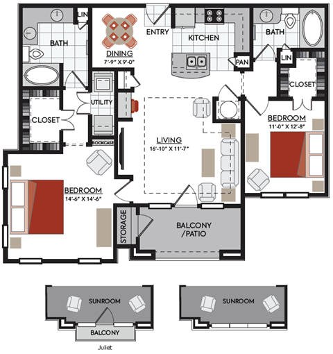 2 bedroom B8 floor plan 2380 Main at Sugarloaf Duluth, GA