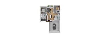 a 3 bedroom floor plan with a car in the garage