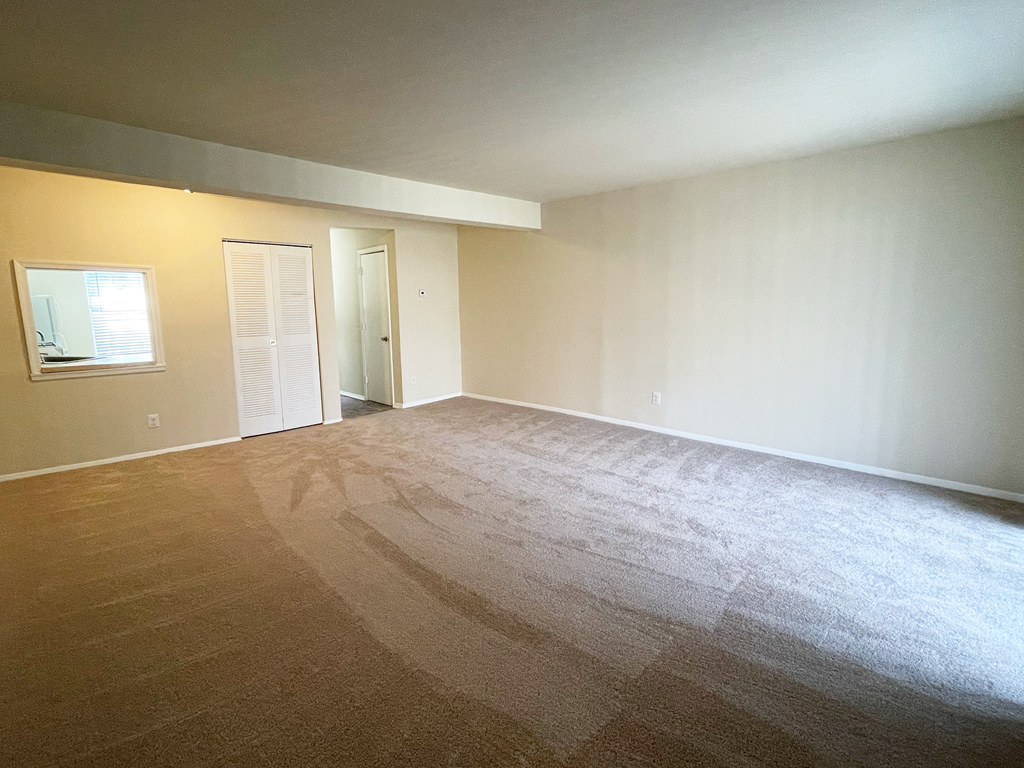 Bedroom with plush carpet and spacious closets at Barracks West in Charlottesville, VA