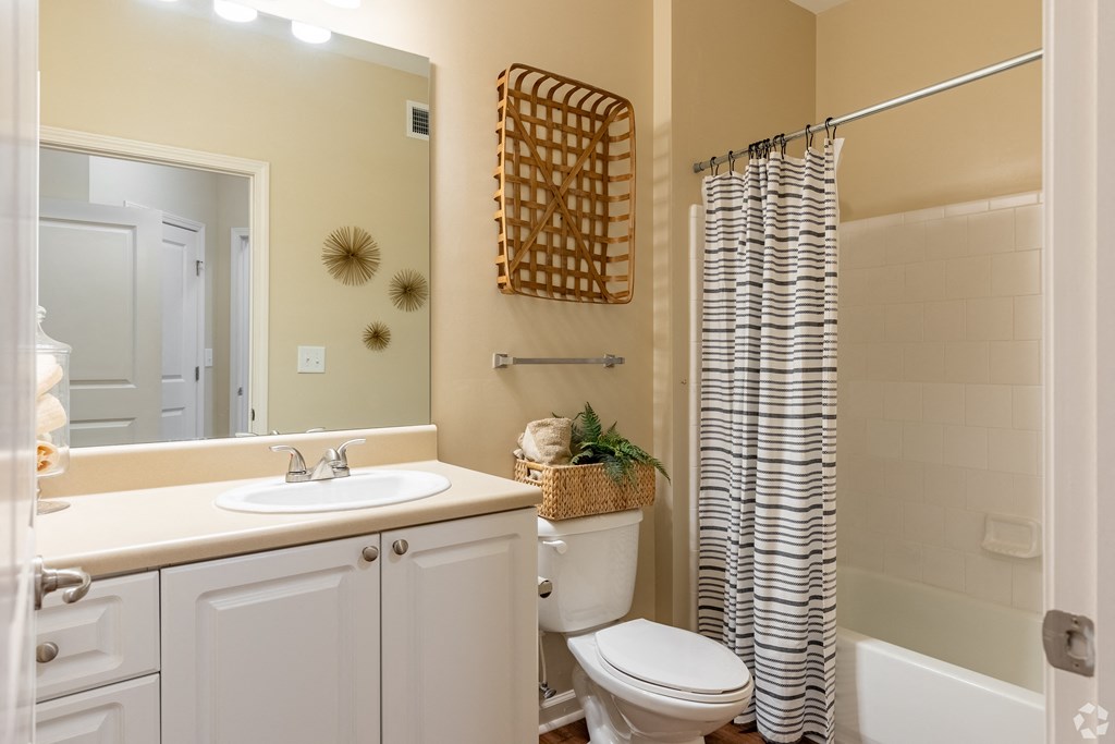 Overlook at Gwinnett Stadium spacious bathroom featuring tub and shower. Lawrenceville, GA.