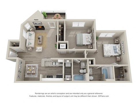 2 bedroom 2 bathroom Birch floor plan at Amberwood at Lochmere, Charleston, SC