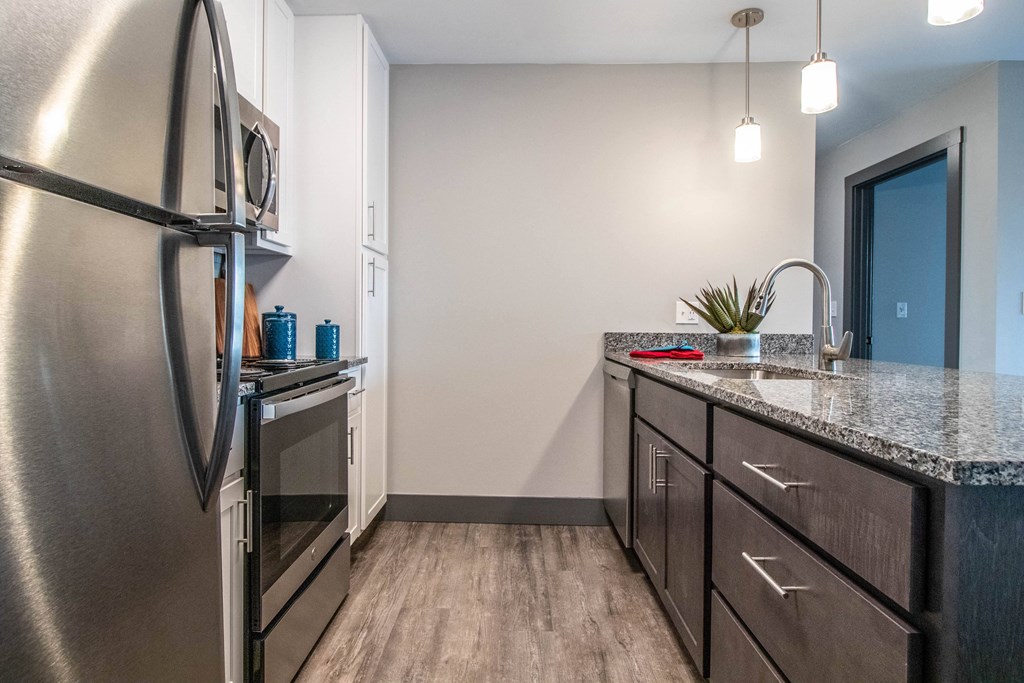 Refrigerator And Kitchen Appliances at Latitude at South Portland Apartment, Maine, 04106