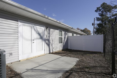 Private yard with patio at Highborne apartments Augusta, GA