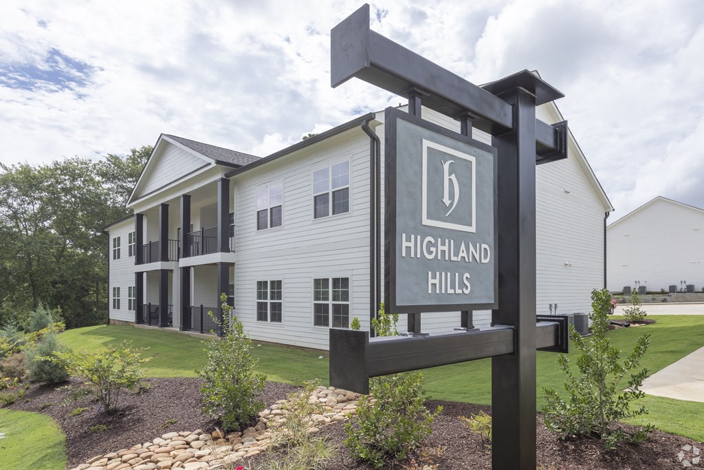 Exterior sign at Highland Hills Apartments