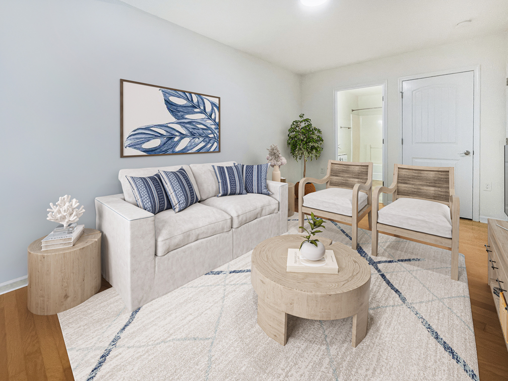 a living room with a couch and a coffee table