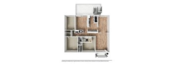 A diagram of a house with a kitchen, living room, and bathroom.