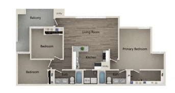 a furnished floor plan with a bedroom and a living room