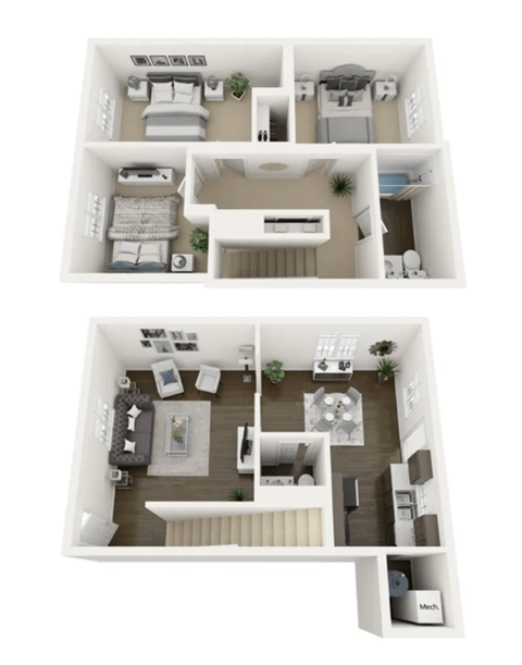 3 bed 2 bath floor plan at The Retreat @ St. Andrews Apartments by ICER, Columbia, 29210