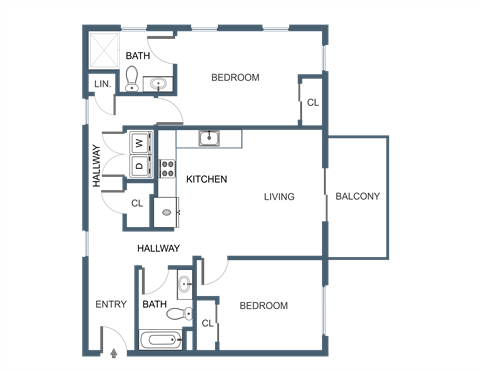 C10 Two Bedroom Two Bathroom Floor Plan at Latitude at South Portland Apartment, Maine, 04106