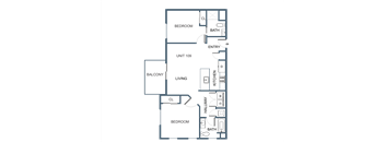 Two Bedroom Two Bathroom Floor Plan at Latitude at South Portland Apartment, Maine, 04106