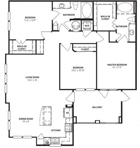 a floor plan of a home with two bedrooms and two bathrooms