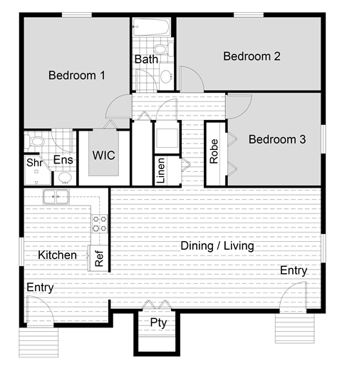 3 Bed 2 bath Floor Plan at The Sterling, Corpus Christi, Texas