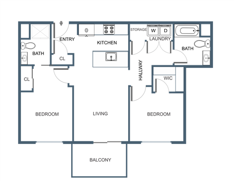 C4 Two Bedroom Two Bathroom Floor Plan at Latitude at South Portland Apartment, Maine, 04106