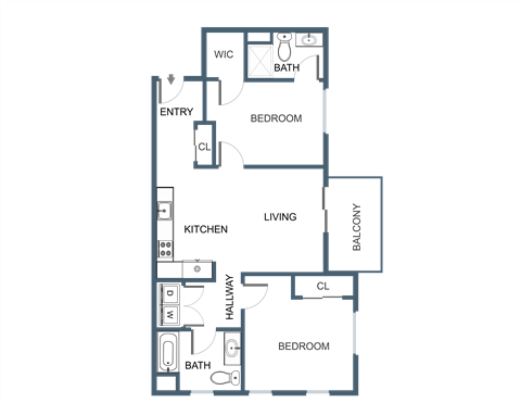 C8 Two Bedroom Two Bathroom Floor Planat Latitude at South Portland Apartment, Maine, 04106