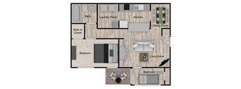 The Magnolia floor plan 875 sq ft