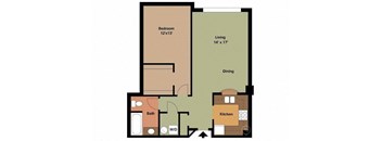 a floor plan of a living room with furniture and a kitchen at Carisbrooke at Manchester Apartments, Manchester