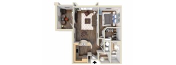 a 1 bedroom floor plan with a bathroom and a living room at Carisbrooke at Manchester Apartments, New Hampshire