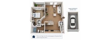A diagram shows a two-story home with a garage underneath.