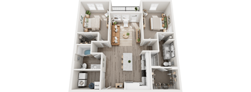 The Barcelona 2 bed 2 bath Floor Plan at Century Mundy Mill Apartments, Oakwood, GA 30566