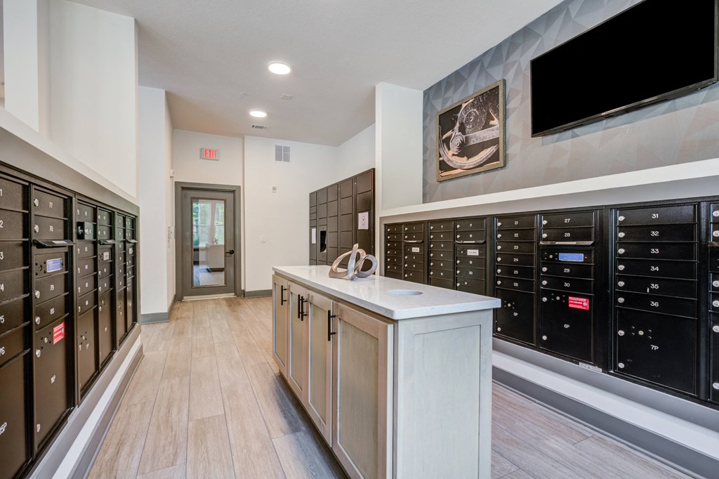 a look at the mail room at the avenues of north decatur at Century University City, Charlotte, NC