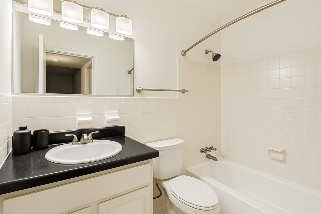 A white toilet sits next to a sink in a bathroom.