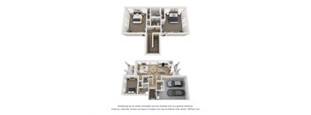 a stylized floor plan of a 3 bedroom apartment