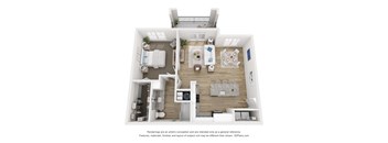 a 1 bedroom floor plan with a bathroom and a living room