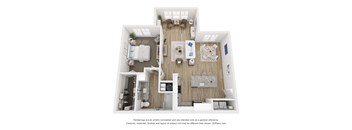 a 1 bedroom floor plan with a bathroom and a living room
