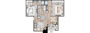 A floor plan of a house with a living room, dining room, kitchen, and multiple bathrooms.