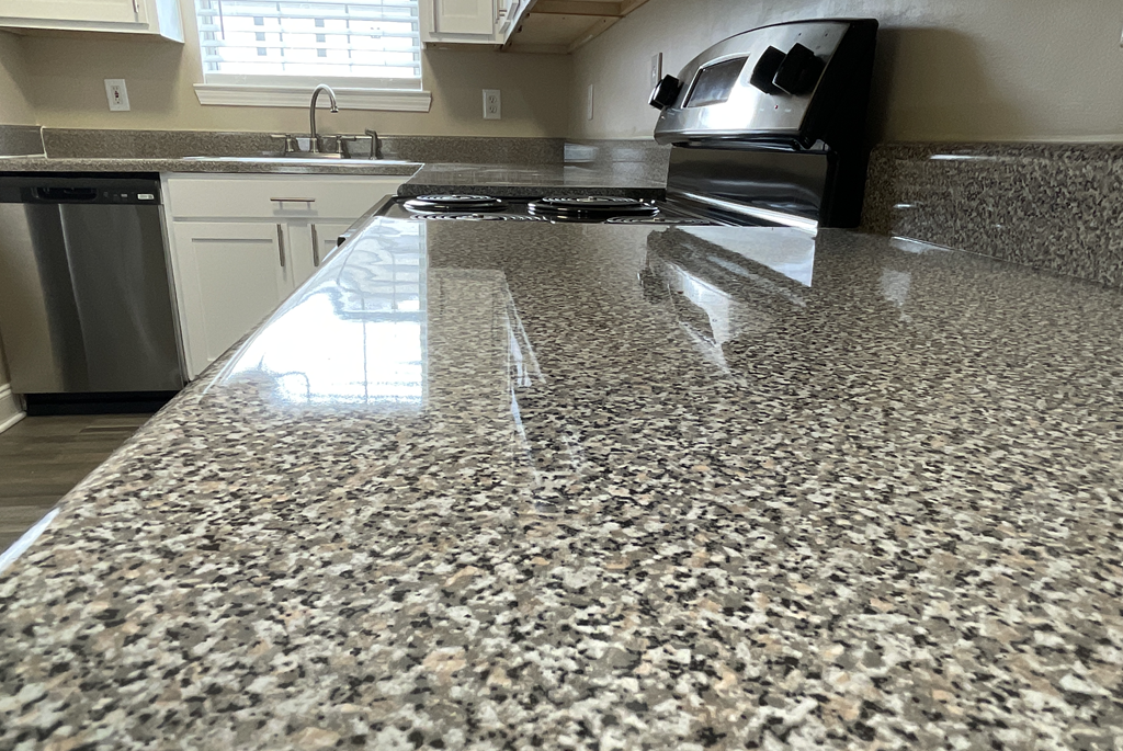 Congaree Villas in West Columbia SC, close up of new countertops in renovated apartments