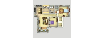 2 Bedroom 1 Bath Floor Plan at Magnolia Place at Stockbridge Apartments, Georgia