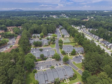 Aerial view of surroundings at Harvard Place Apartment Homes by ICER, Georgia, 30058