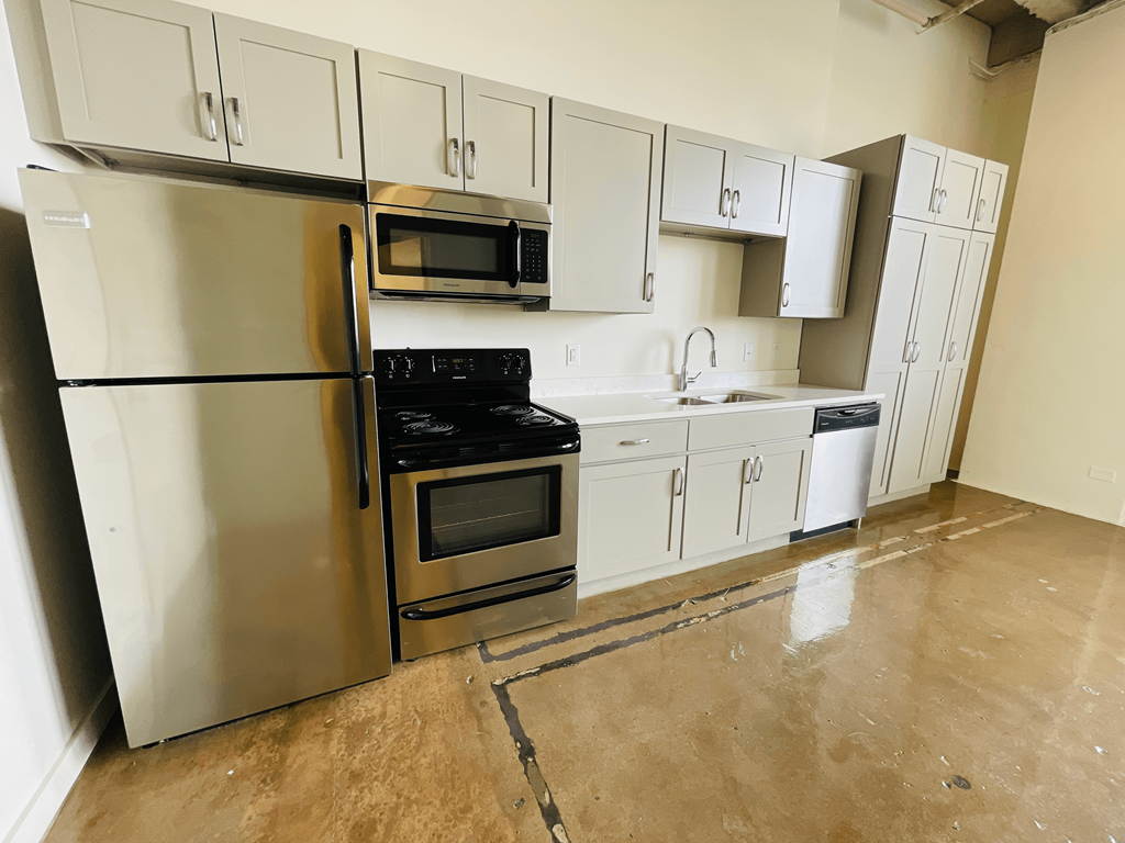 Land Bank Lofts studio apartments in Columbia SC with unique original features and stainless steel appliances