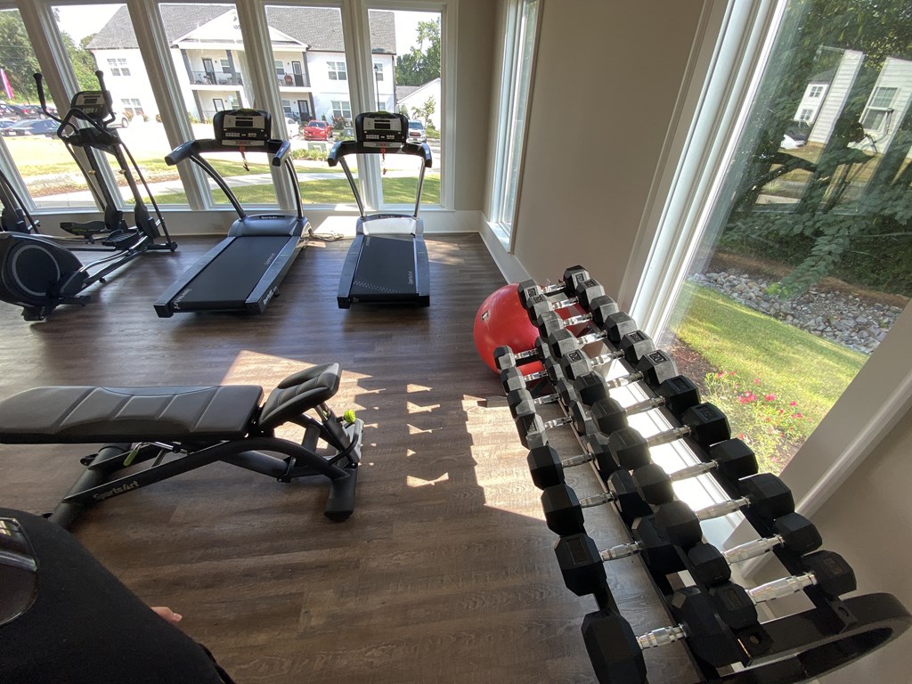 Highland Hills fitness center with free weights  at Highland Hills Apatrtments, Grovetown, Georgia