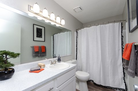 Bathroom With Vanity Lights at The Carter 4250 Apartments, Georgia