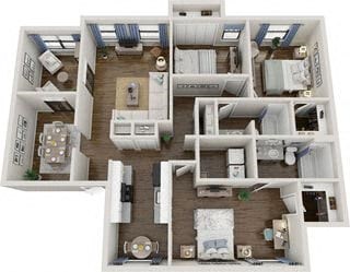 3 bed 2 bath floor plan at Arbors at East Cobb Apartments, Marietta, 30062