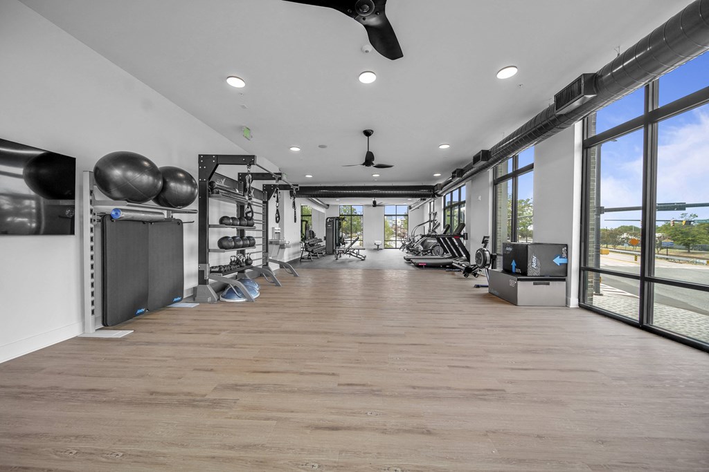 the gym at the flats at big tex apartments