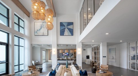 Interior shot of the clubroom featuring seating areas