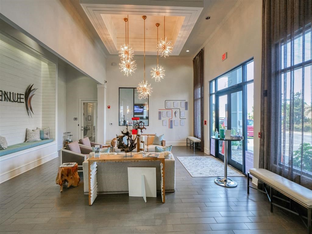 a living room with a couch and a table
