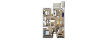 Two bedroom apartment home at Flats at Leland with upgraded flooring and a fire place.
