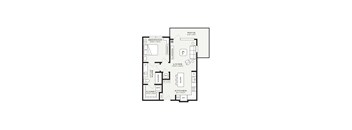 A floor plan of a house with a bedroom, living room, kitchen, and bathroom.