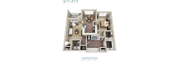 A floor plan of a one bedroom, one bathroom apartment with a total area of 650 sq. ft.