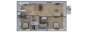 2 bedroom 2 bathroom the Braziel floor plan Highborne apartments Augusta, GA