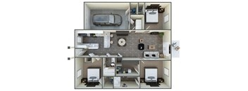 3 bedroom the Drake with garage floor plan Highborne apartments Augusta, GA