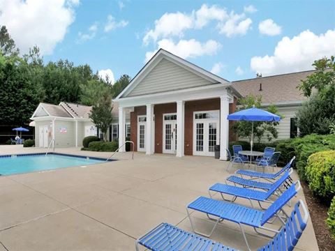 Sparkling pool with sundeck and lounge chairs Cherokee summits