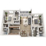 a bedroom with a bed and a desk in a room at Atler at Brookhaven, Atlanta